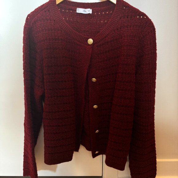 Mango Red Knit Cardigan w/ Gold Buttons - Women's XL - Picture 1 of 3